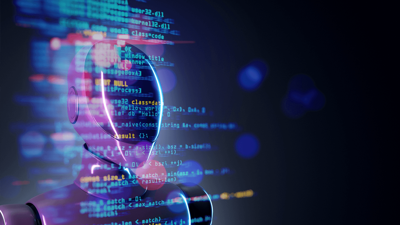 A humanoid robot surrounded by projected code, representing AI-driven software engineering and the rise of agentic development tools like Claude Code.